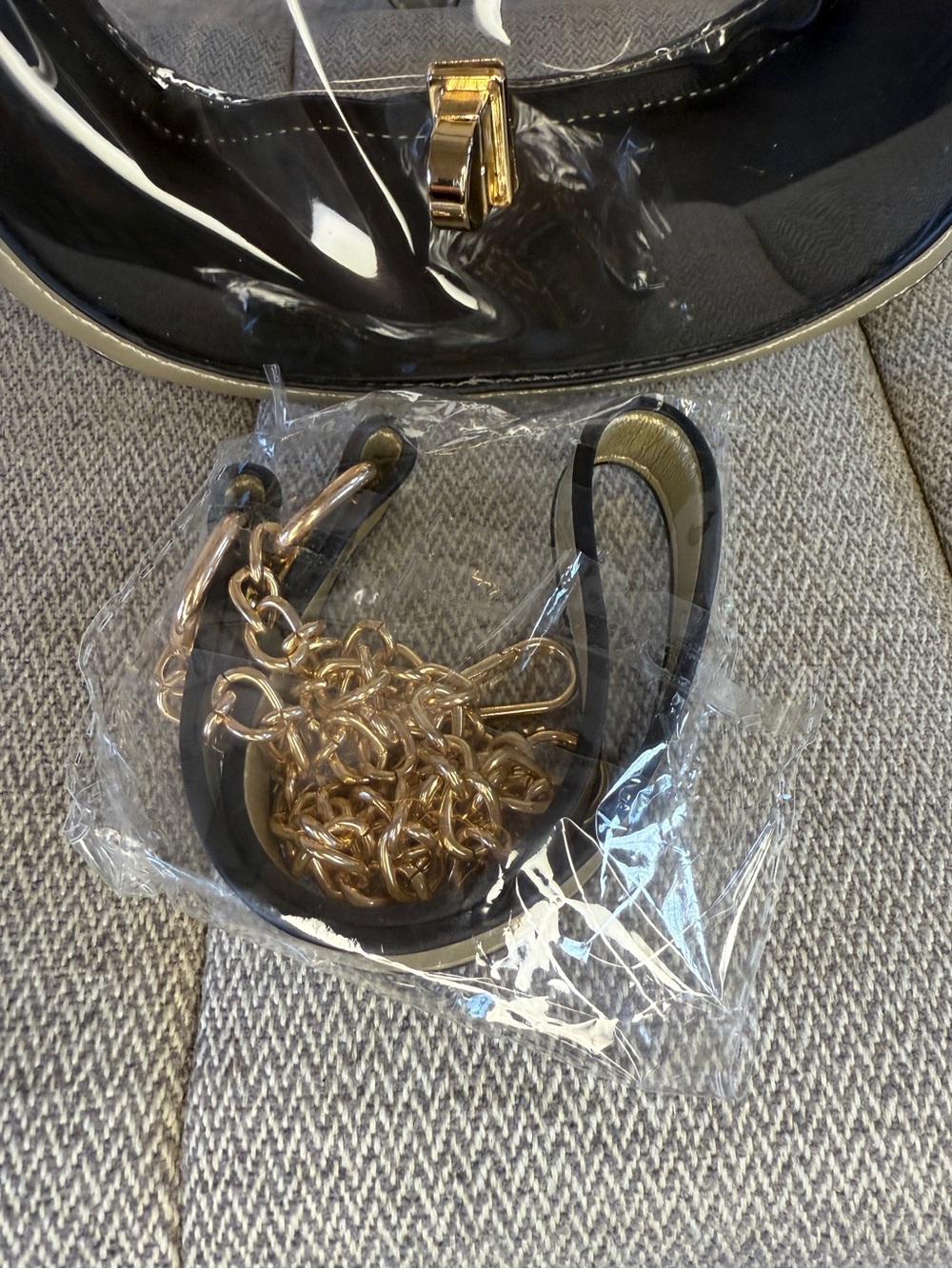Clear Transparent Saddle Bag Purse, Gold w/ Chain Crossbody - Zenana Outfitters - Picture 9 of 16